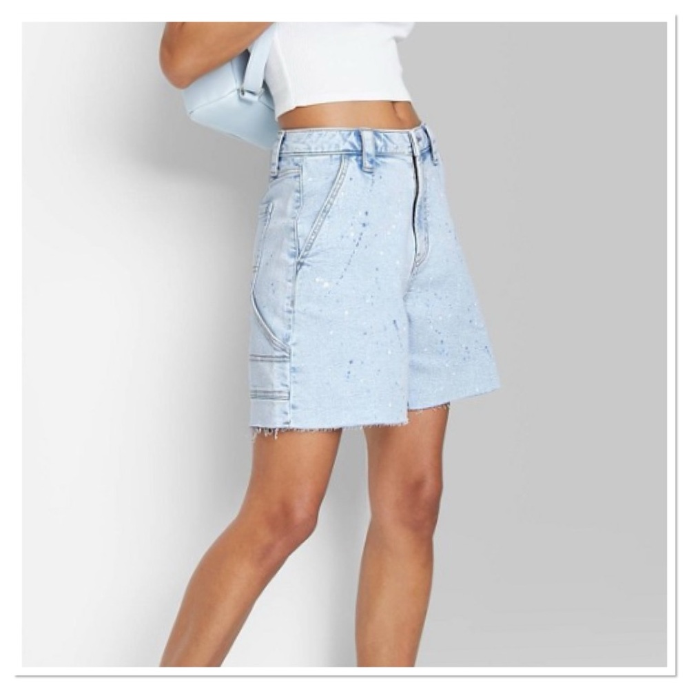 Women’s Super High Rise Utility Bermuda Jean Shorts Paint Splatter Wild Fable